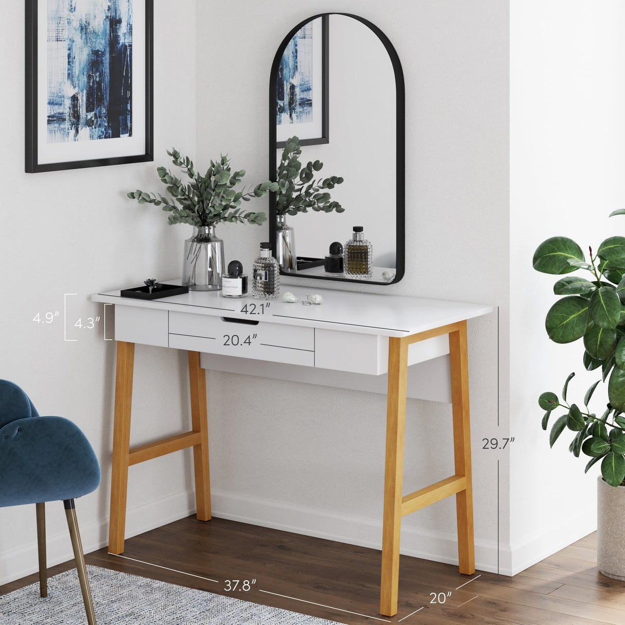 Nathan James Telos Computer Desk with Drawer, Light Wood Legs