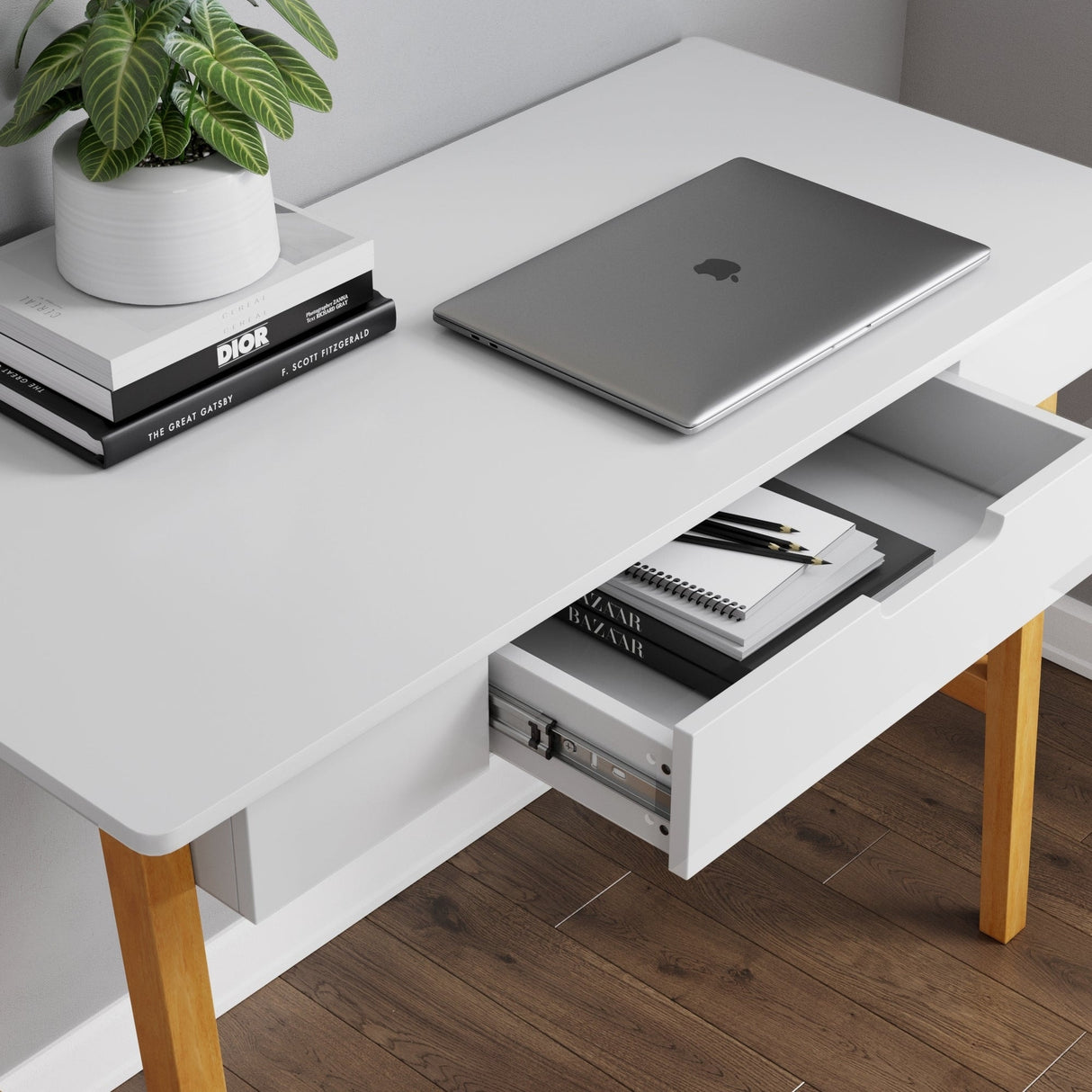 Nathan James Telos Computer Desk with Drawer, Light Wood Legs