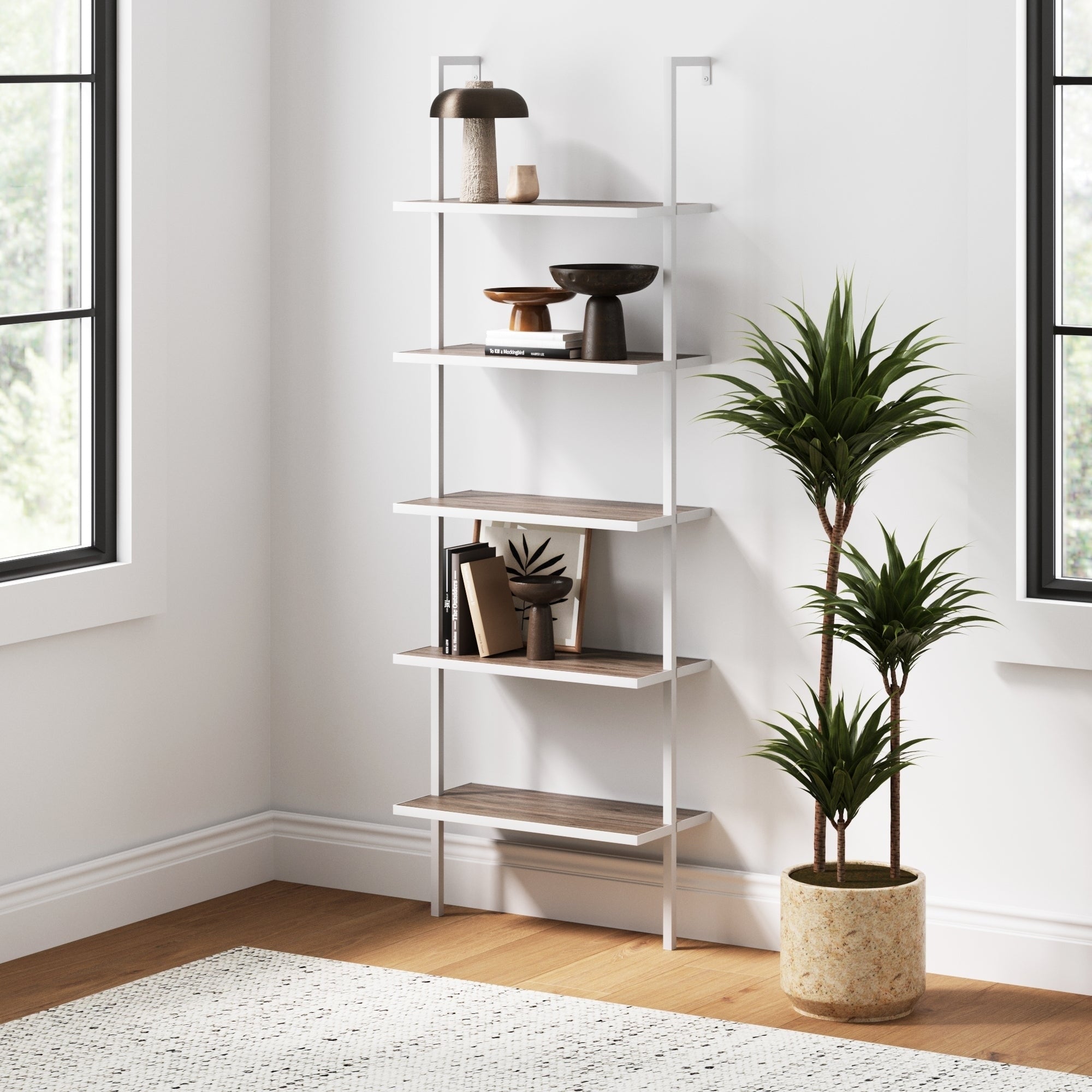 Nathan James Theo 5 Shelf Ladder Bookcase Wood with Metal Frame Overstock