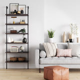 Nathan James Theo 6-Shelf Tall Bookcase, Wall Mount Bookshelf Wood with Metal Frame
