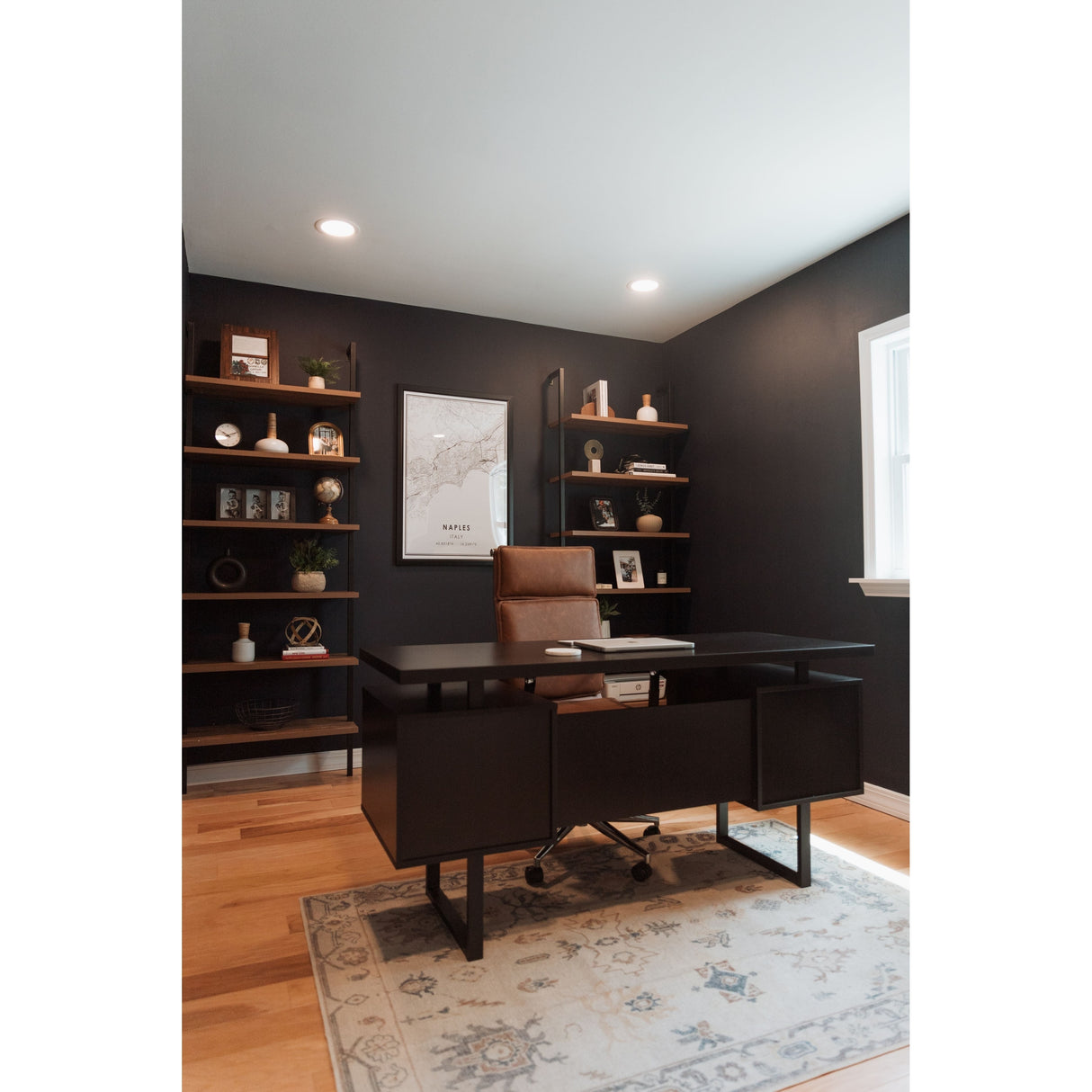 Nathan James Theo 6-Shelf Tall Bookcase, Wall Mount Bookshelf Wood with Metal Frame