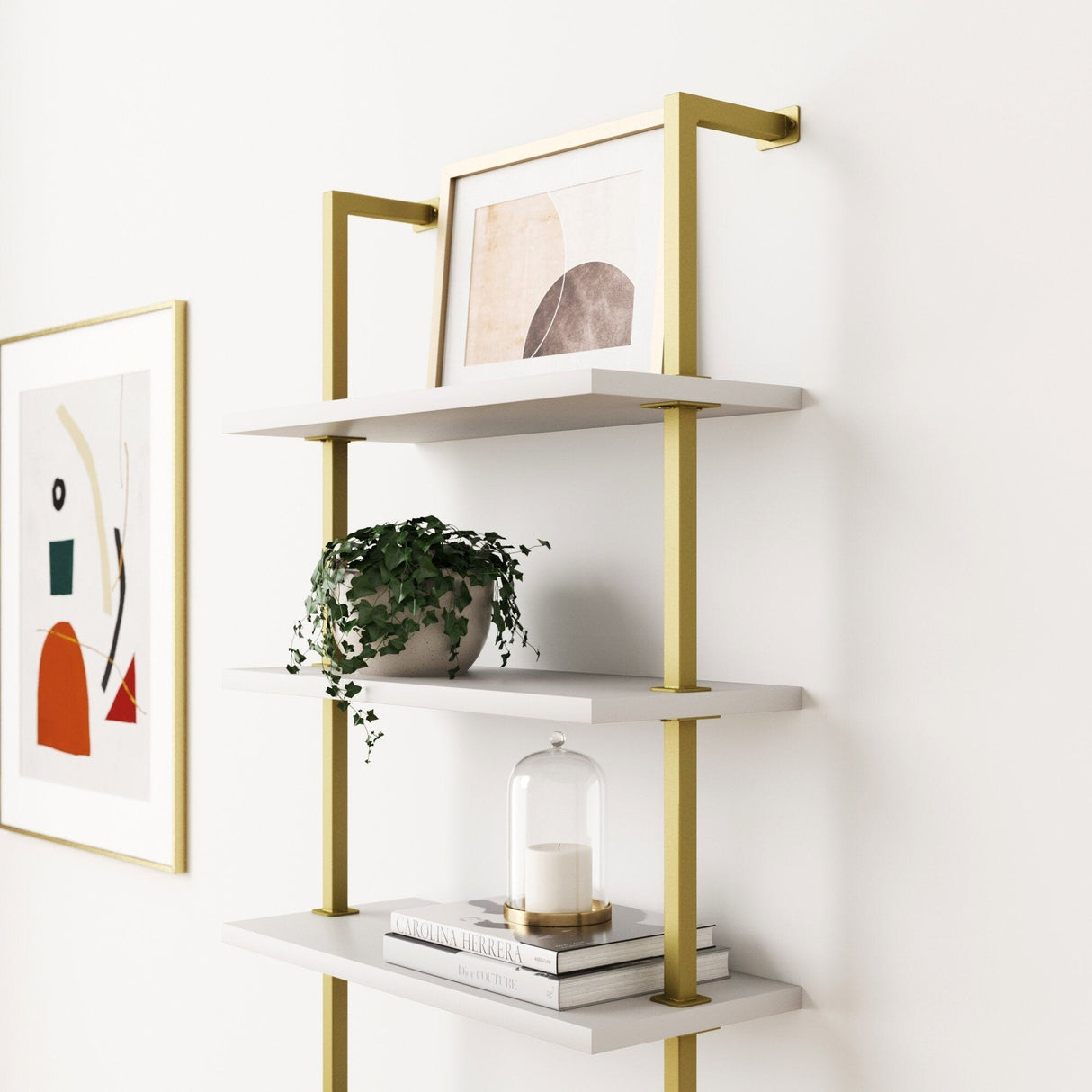Nathan James Theo 6-Shelf Tall Bookcase, Wall Mount Bookshelf Wood with Metal Frame