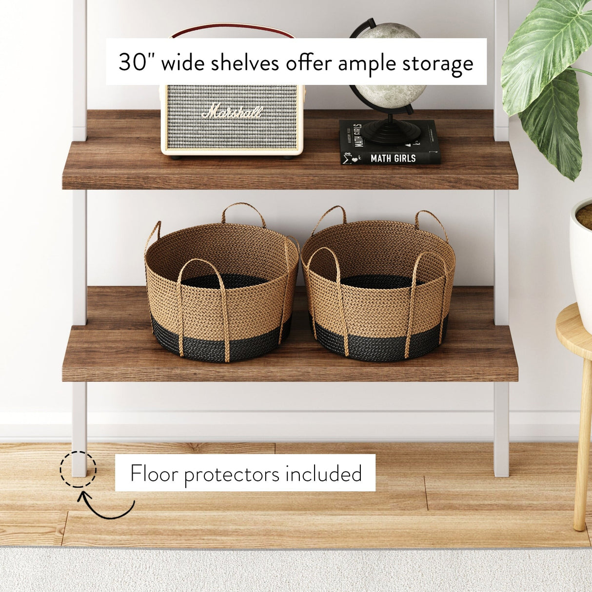 Nathan James Theo 6-Shelf Tall Bookcase, Wall Mount Bookshelf Wood with Metal Frame
