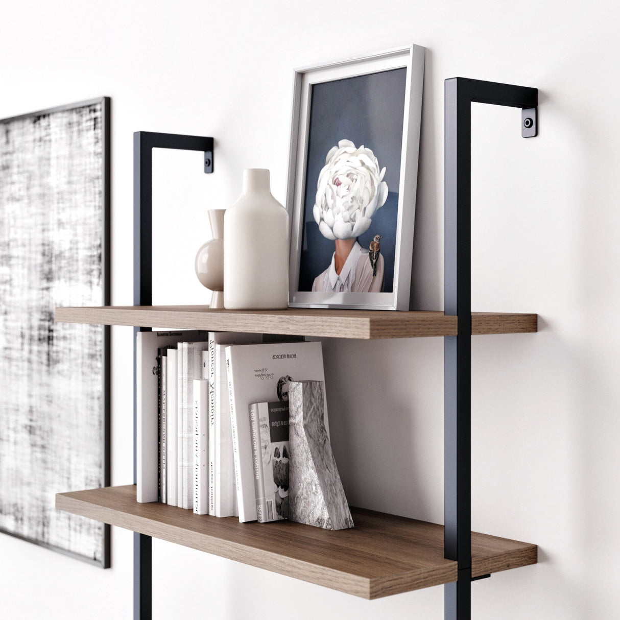 Nathan James Theo 6-Shelf Tall Bookcase, Wall Mount Bookshelf Wood with Metal Frame