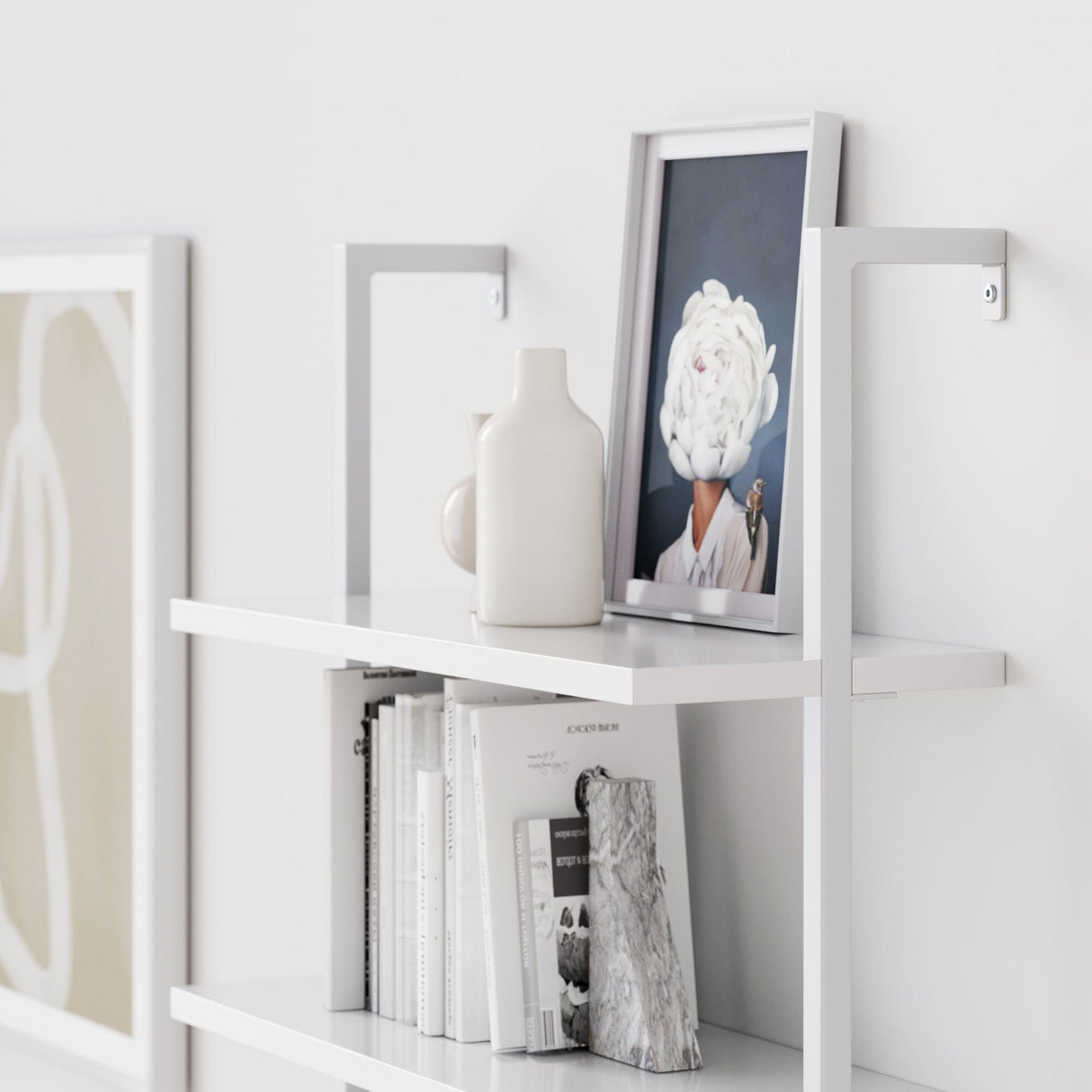 Nathan James Theo 6-Shelf Tall Bookcase, Wall Mount Bookshelf Wood with Metal Frame