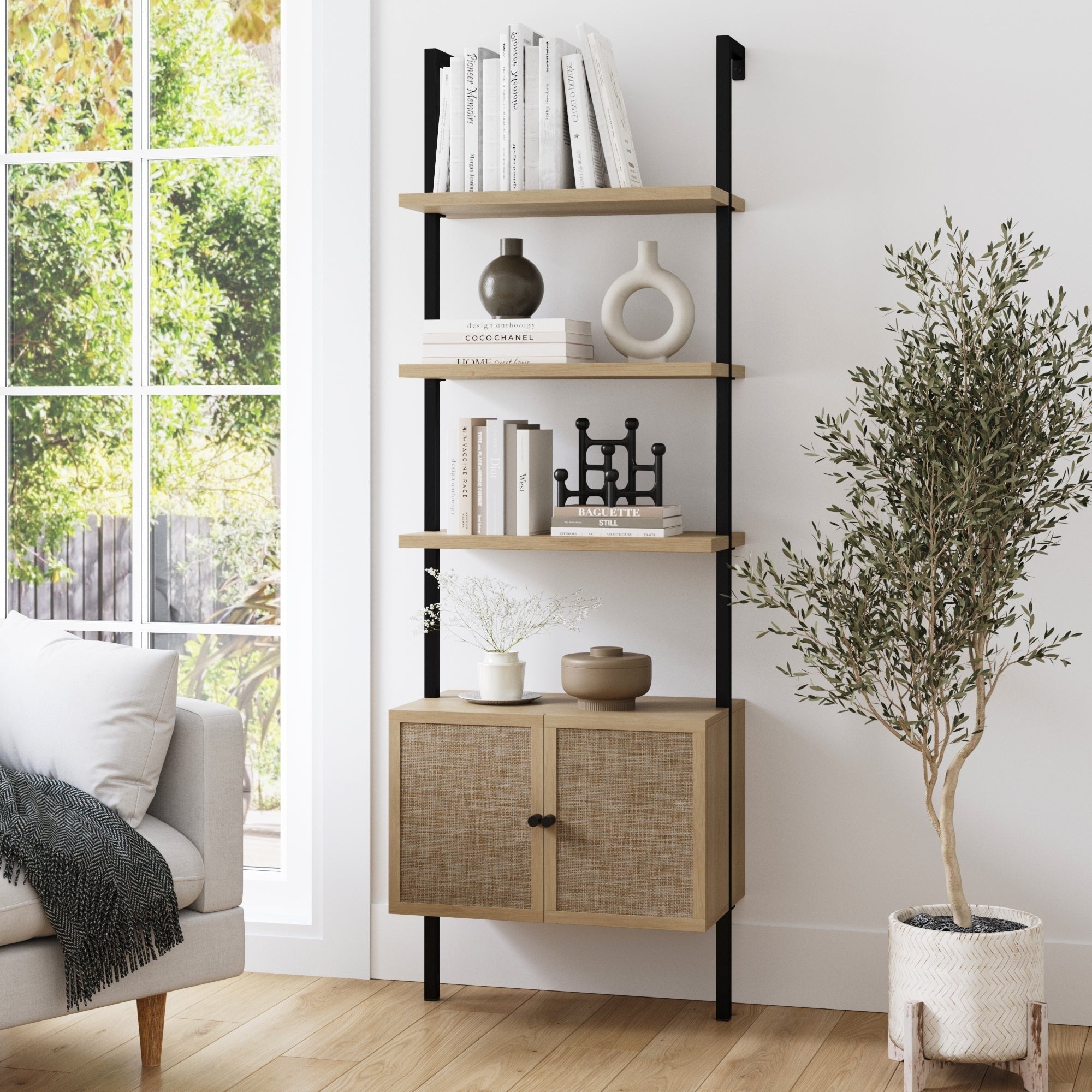 Nathan james theo industrial bookshelf with wood drawers discount