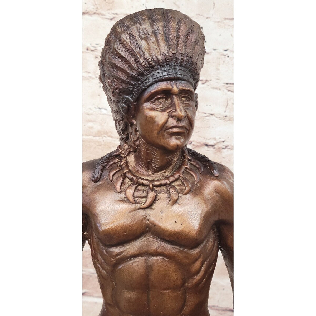 Native American Indian Warrior Bronze Metal Statue Sculpture On Marble Base Cm Russell
