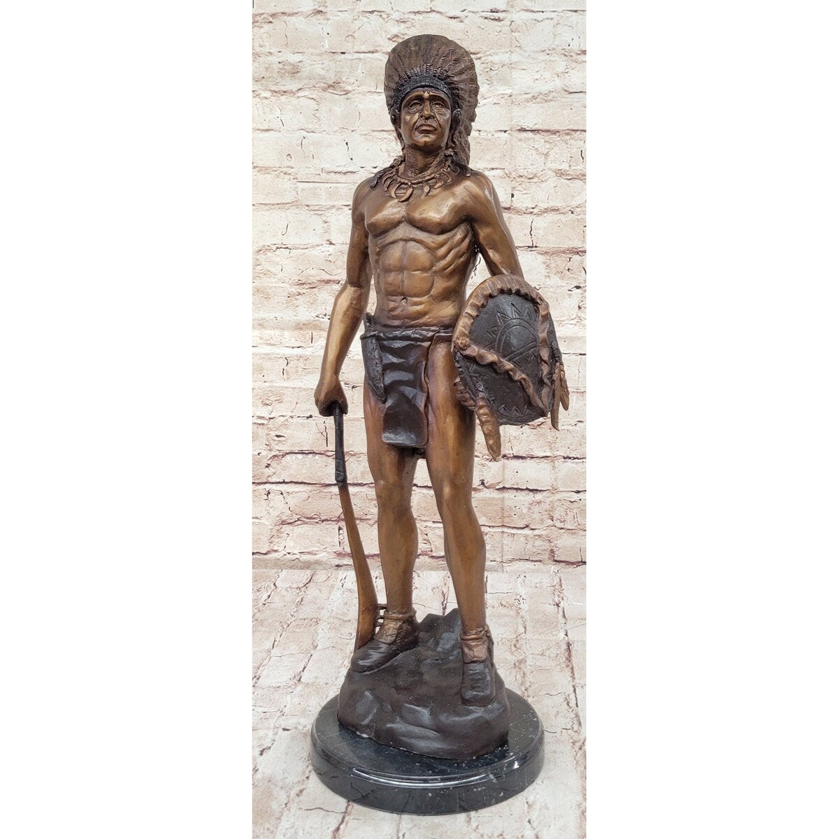 Native American Indian Warrior Bronze Metal Statue Sculpture On Marble Base Cm Russell