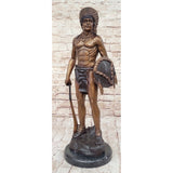 Native American Indian Warrior Bronze Metal Statue Sculpture On Marble Base Cm Russell