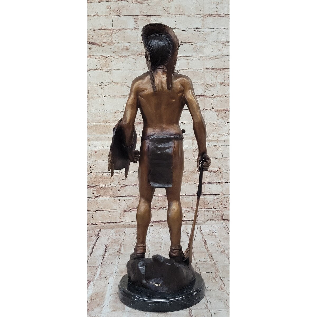 Native American Indian Warrior Bronze Metal Statue Sculpture On Marble Base Cm Russell
