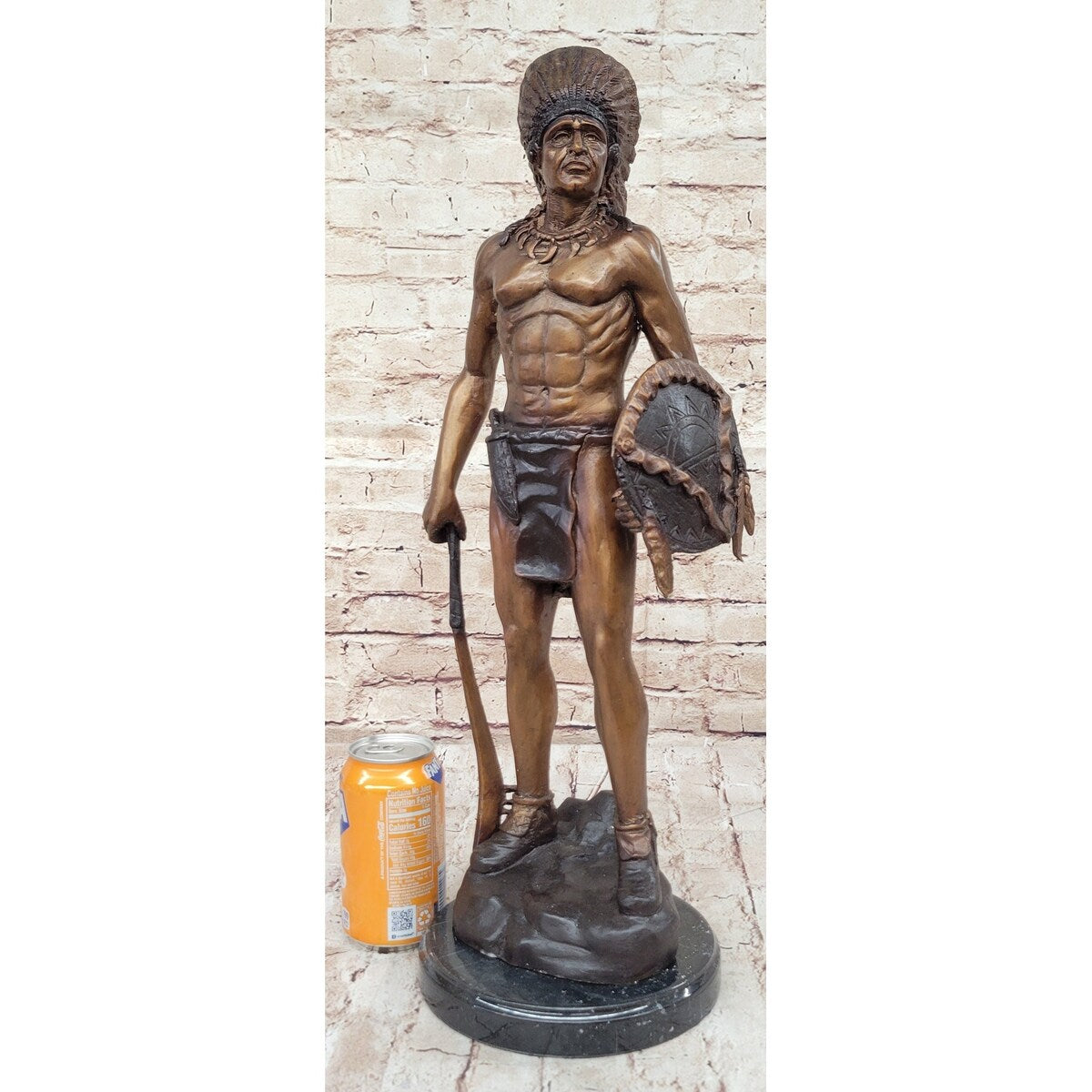Native American Indian Warrior Bronze Metal Statue Sculpture On Marble Base Cm Russell