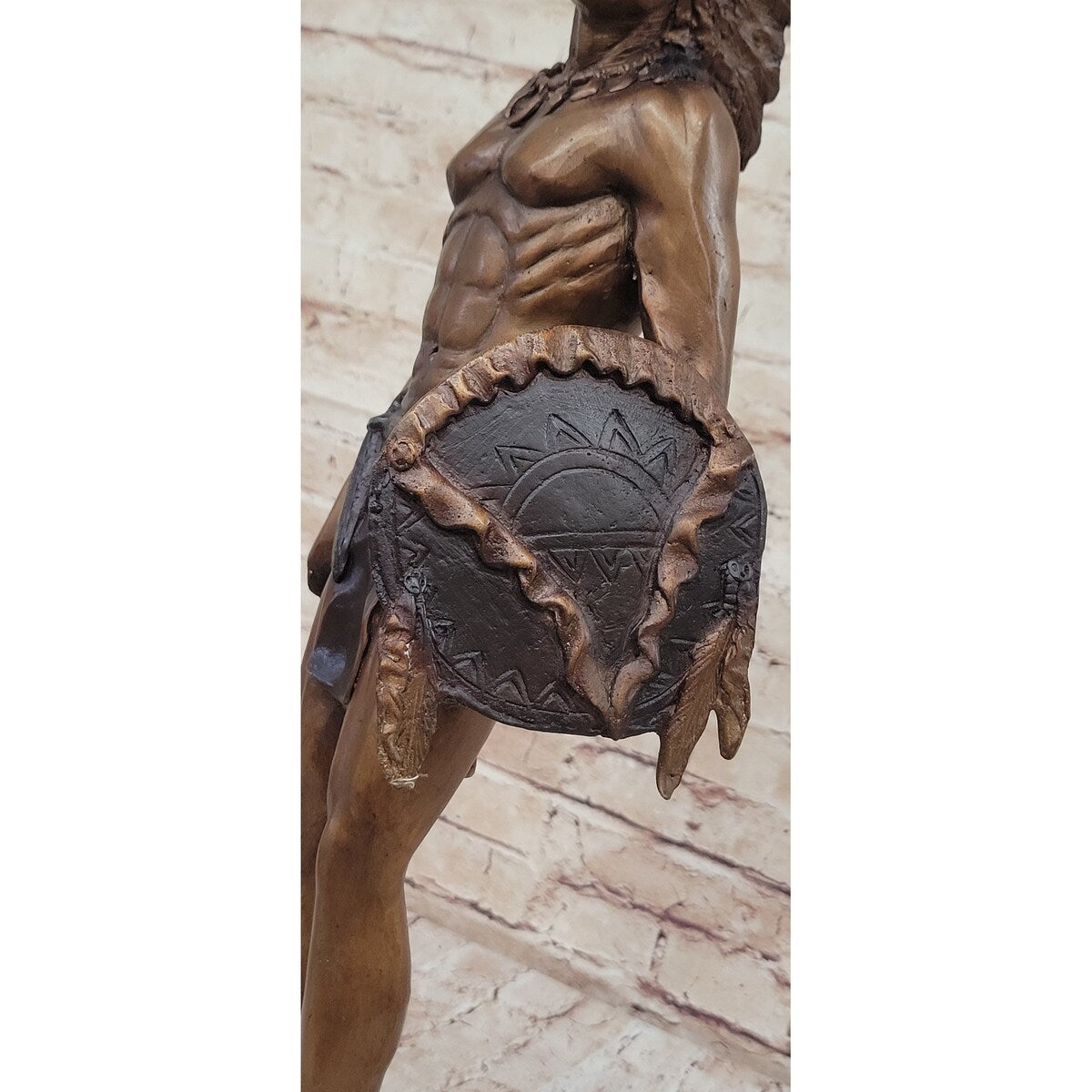 Native American Indian Warrior Bronze Metal Statue Sculpture On Marble Base Cm Russell