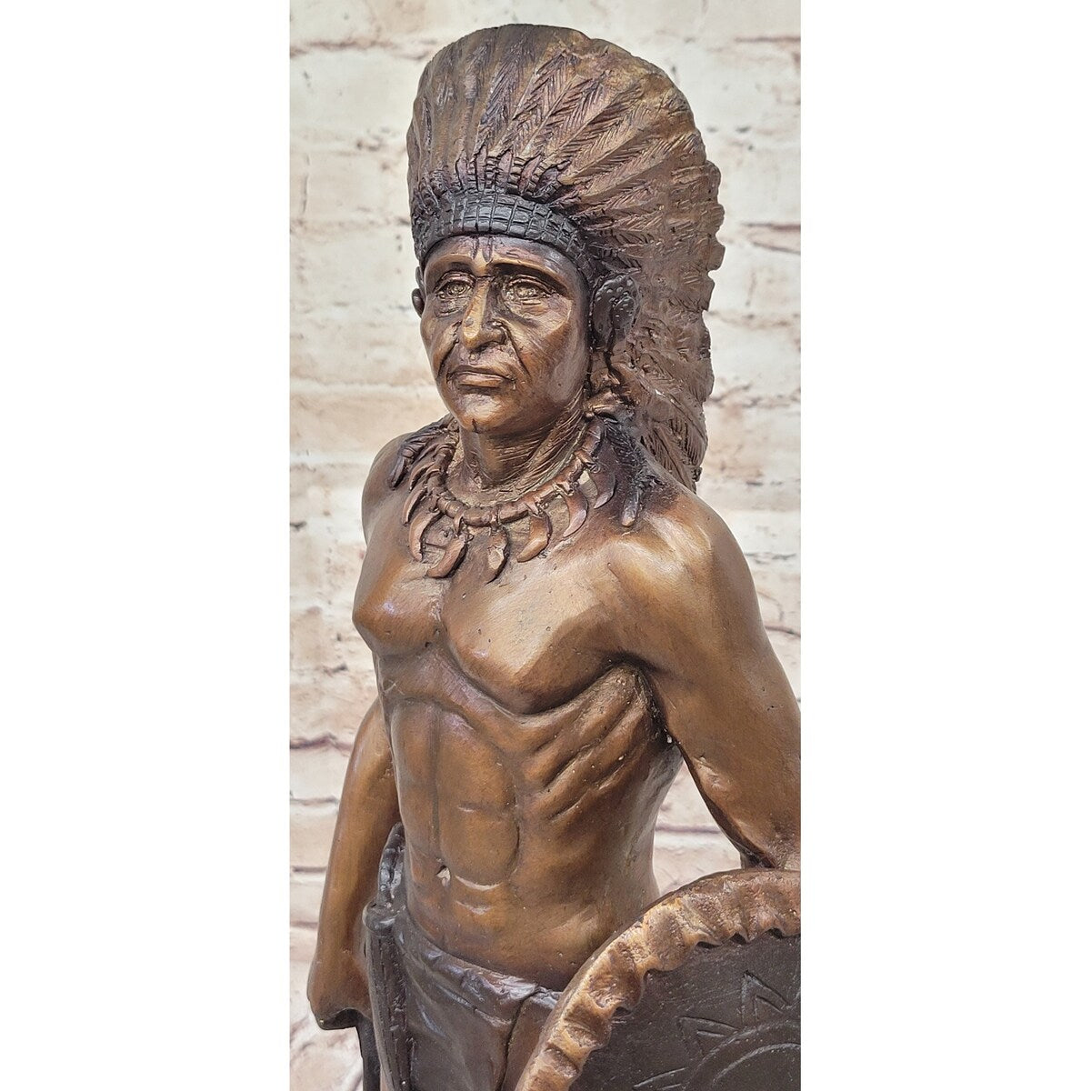 Native American Indian Warrior Bronze Metal Statue Sculpture On Marble Base Cm Russell