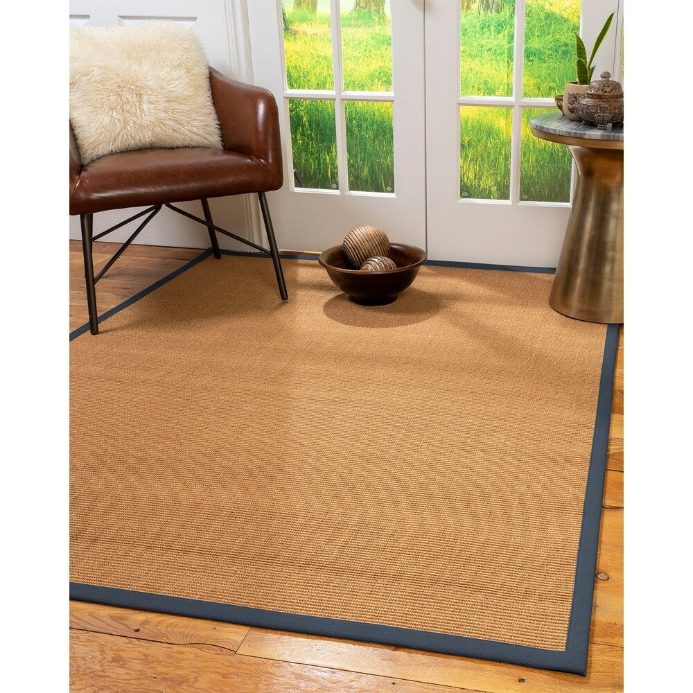 Natural Area Rugs, 100% Natural Fiber Handmade Aston, Gold Sisal Rug 6' Square, Marine Border - 6' x 6'