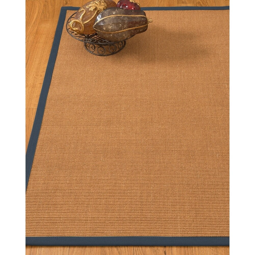 Natural Area Rugs, 100% Natural Fiber Handmade Aston, Gold Sisal Rug 6' Square, Marine Border - 6' x 6'