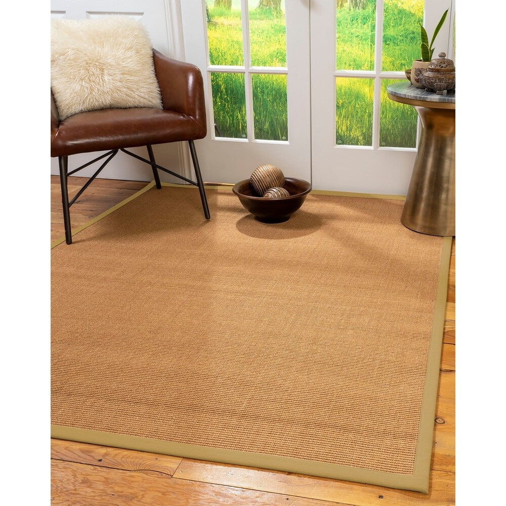 Natural Area Rugs 100%, Natural Fiber Handmade Aston, Gold Sisal Rug, Sage Border - 8' x 10'