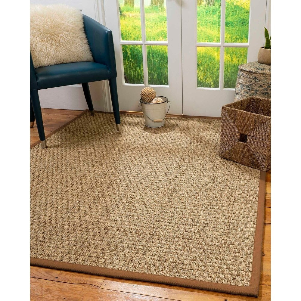 Natural Area Rugs 100%, Natural Fiber Handmade Basket Weave Basketweave, Natural Seagrass Rug (12' X 15'), Sienna Border