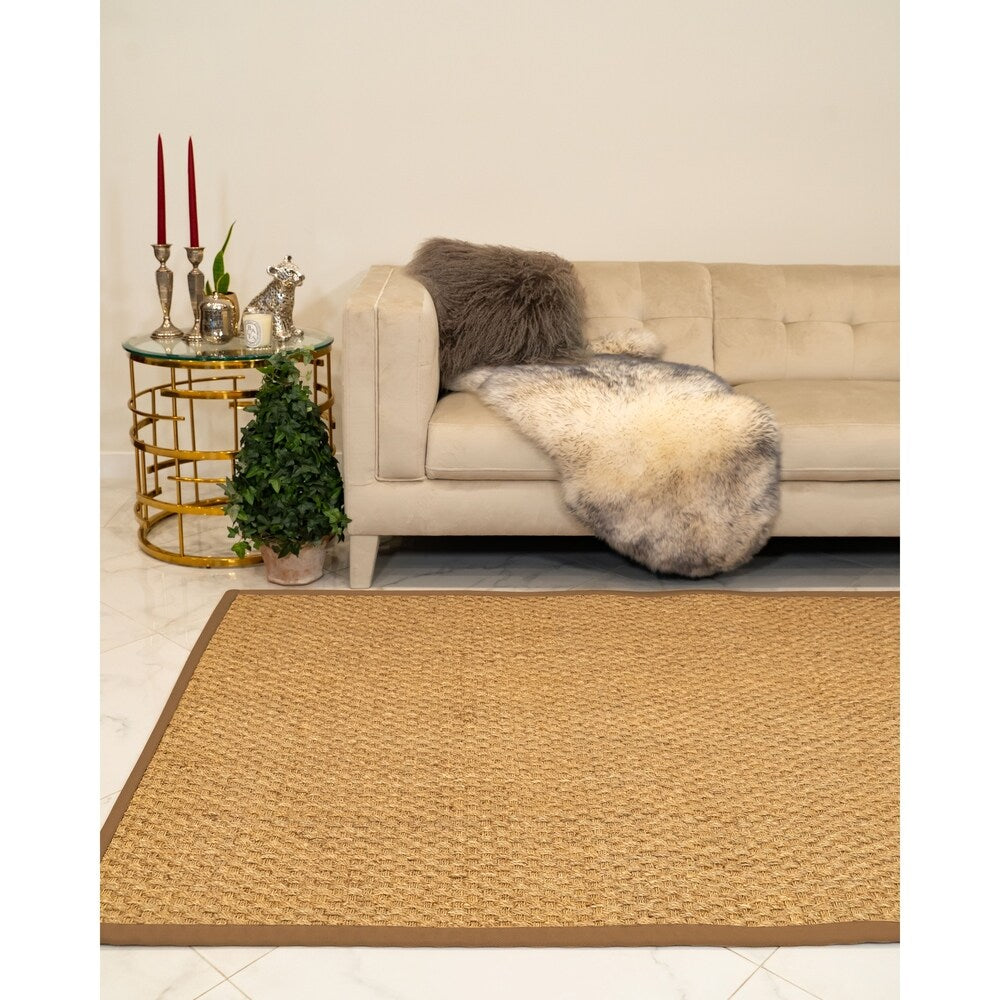 Natural Area Rugs 100%, Natural Fiber Handmade Basket Weave Basketweave, Natural Seagrass Rug (12' X 15'), Sienna Border