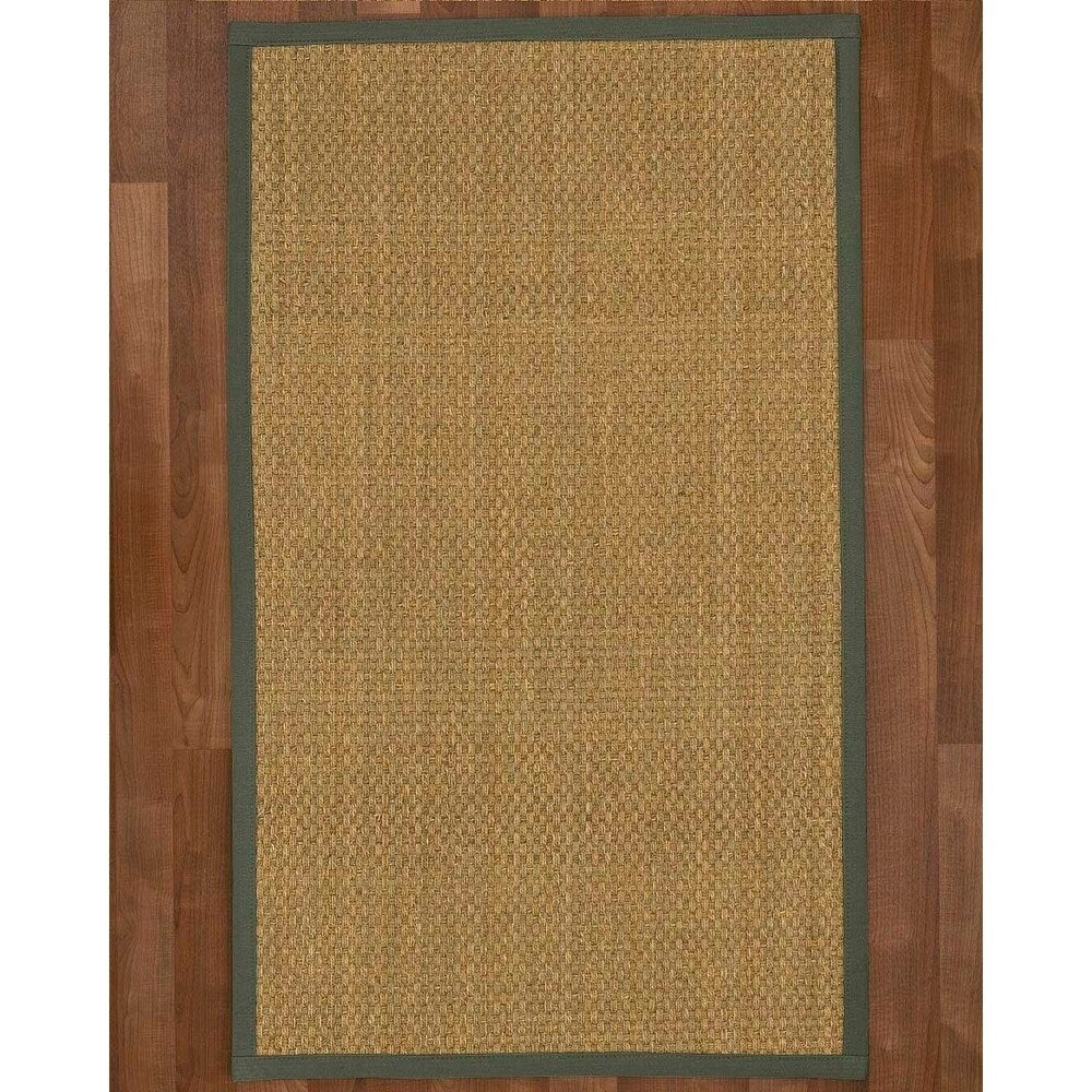 Natural Area Rugs 100%, Natural Fiber Handmade Basket Weave Calabria, Natural Seagrass Rug, Green Border - 12' x 15'