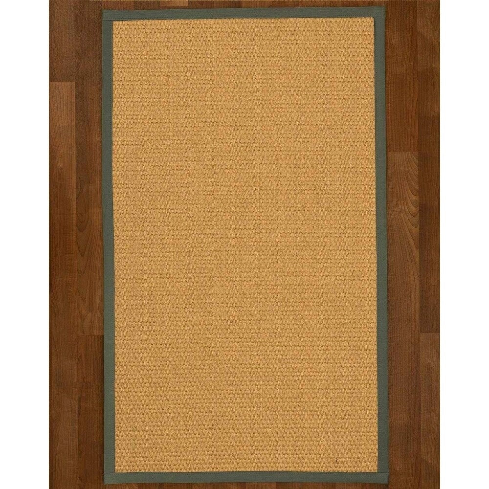 Natural Area Rugs 100%, Natural Fiber Handmade Basket Weave Rio, Beige Sisal Rug, Green Border - 10' x 14'