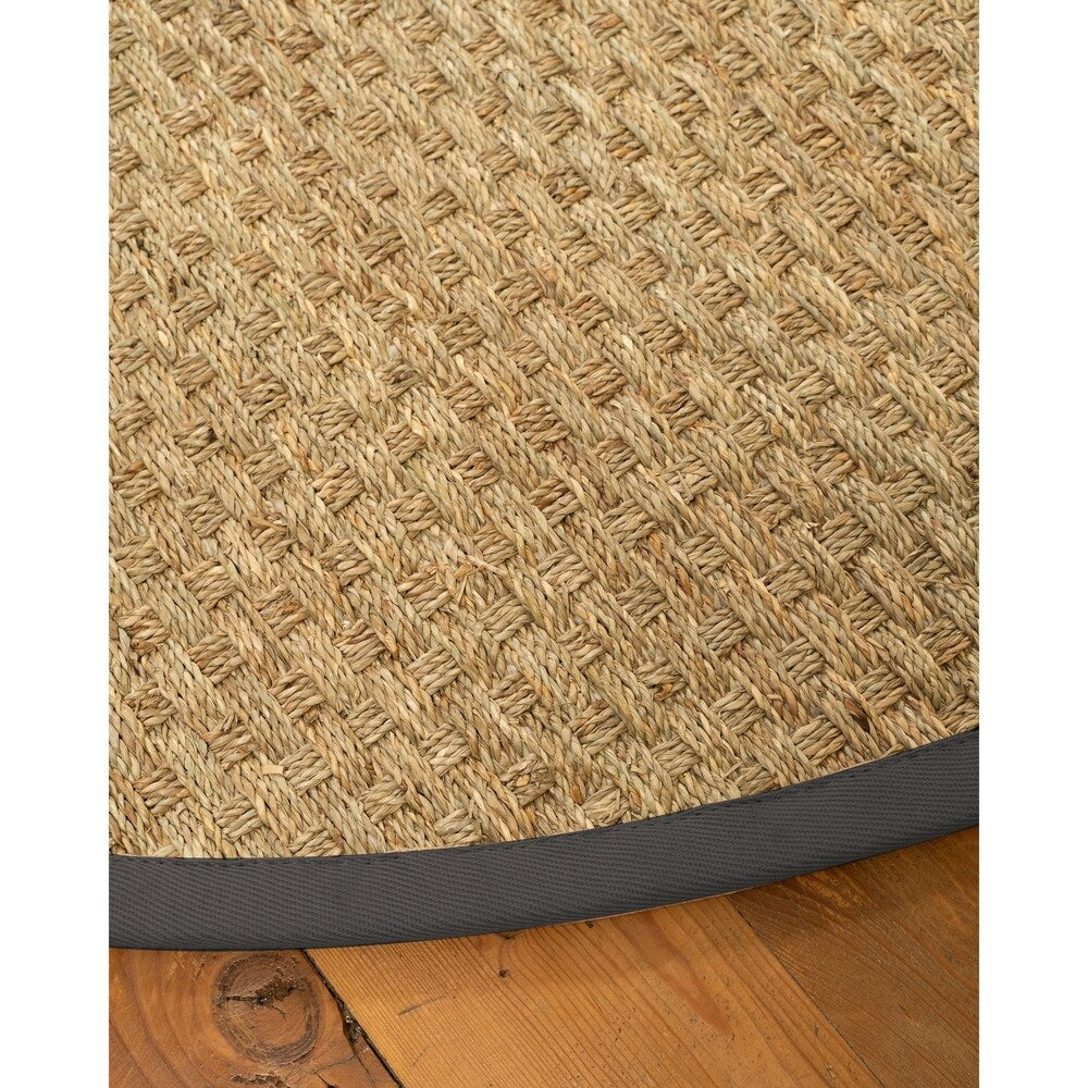 Natural Area Rugs, 100% Natural Fiber Handmade Basketweave, 5' Octagon Beige Seagrass Rug, Onyx Border - 5' x 5'