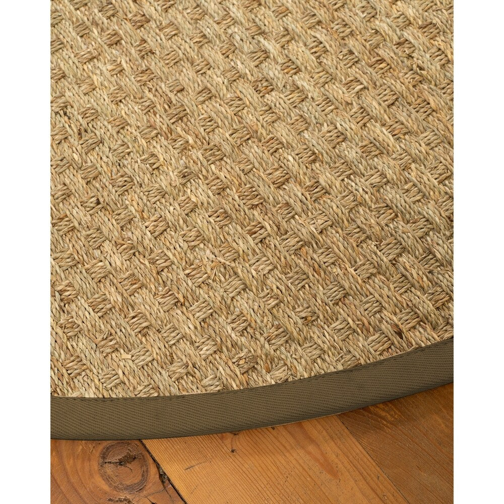 Natural Area Rugs, 100% Natural Fiber Handmade Basketweave, Beige Seagrass Oval Rug (5'X8'), Malt Border - 5' x 8'