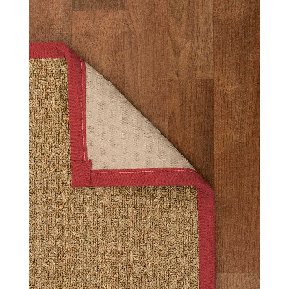 Natural Area Rugs, 100% Natural Fiber Handmade Basketweave, Natural Seagrass Rug 10' Square, Red Border - 10' x 10' Square
