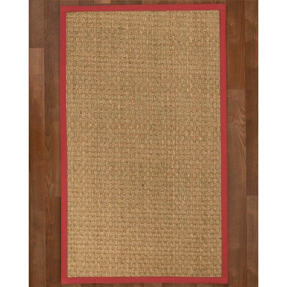 Natural Area Rugs, 100% Natural Fiber Handmade Basketweave, Natural Seagrass Rug 10' Square, Red Border - 10' x 10' Square