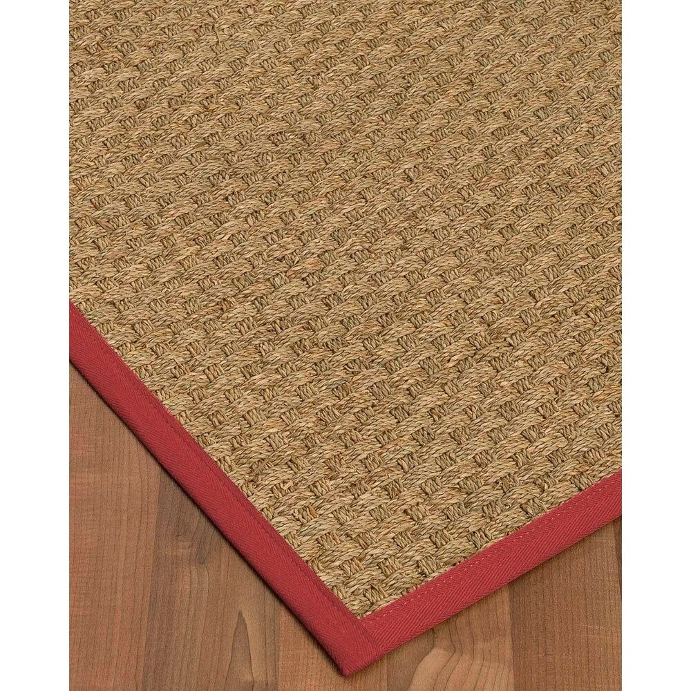Natural Area Rugs, 100% Natural Fiber Handmade Basketweave, Natural Seagrass Rug 10' Square, Red Border - 10' x 10' Square