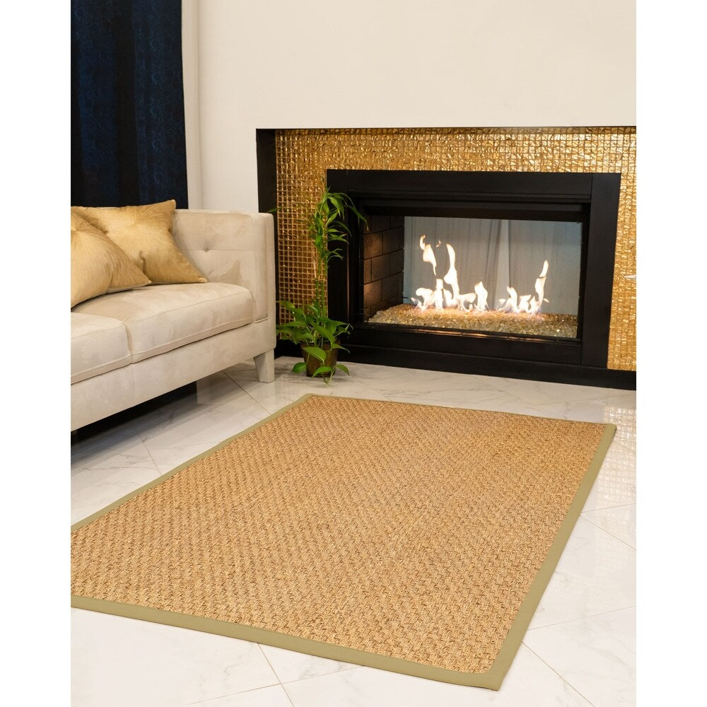 Natural Area Rugs 100%, Natural Fiber Handmade Basketweave, Natural Seagrass Rug (4' X 6'), Sage Border - 4' x 6'