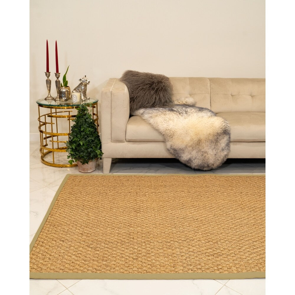 Natural Area Rugs 100%, Natural Fiber Handmade Basketweave, Natural Seagrass Rug (4' X 6'), Sage Border - 4' x 6'