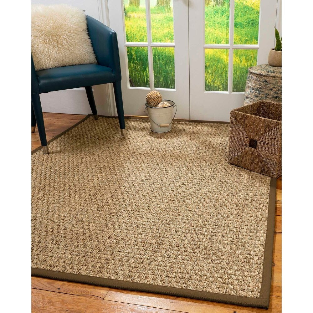 Natural Area Rugs, 100% Natural Fiber Handmade Basketweave, Natural Seagrass Rug 6' Square, Malt Border - 6' x 6' Square