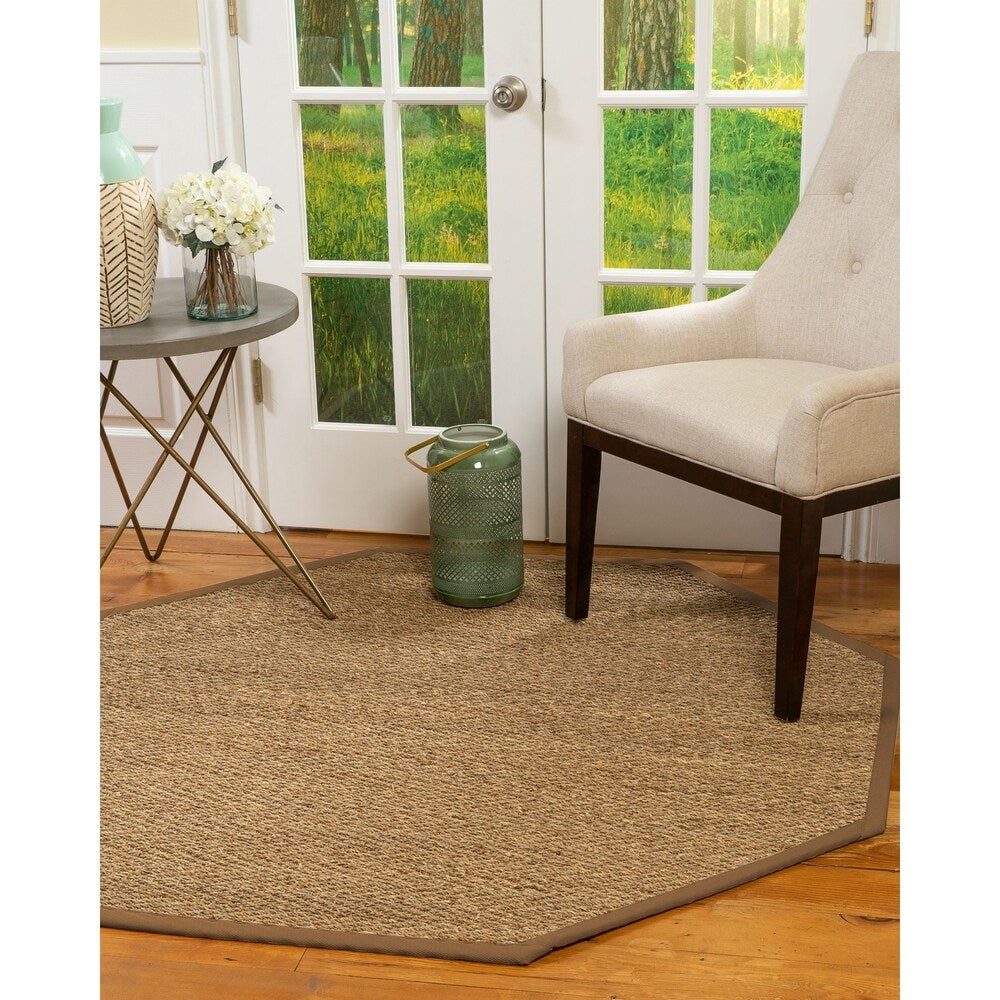 Natural Area Rugs, 100% Natural Fiber Handmade Beach, 10' Octagon Beige Seagrass Rug, Sienna Border - 10' x 10' Octagon