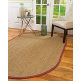 Natural Area Rugs, 100% Natural Fiber Handmade Beach, Beige Seagrass Oval Rug (5'X8'), Red Border - 5' x 8' Oval