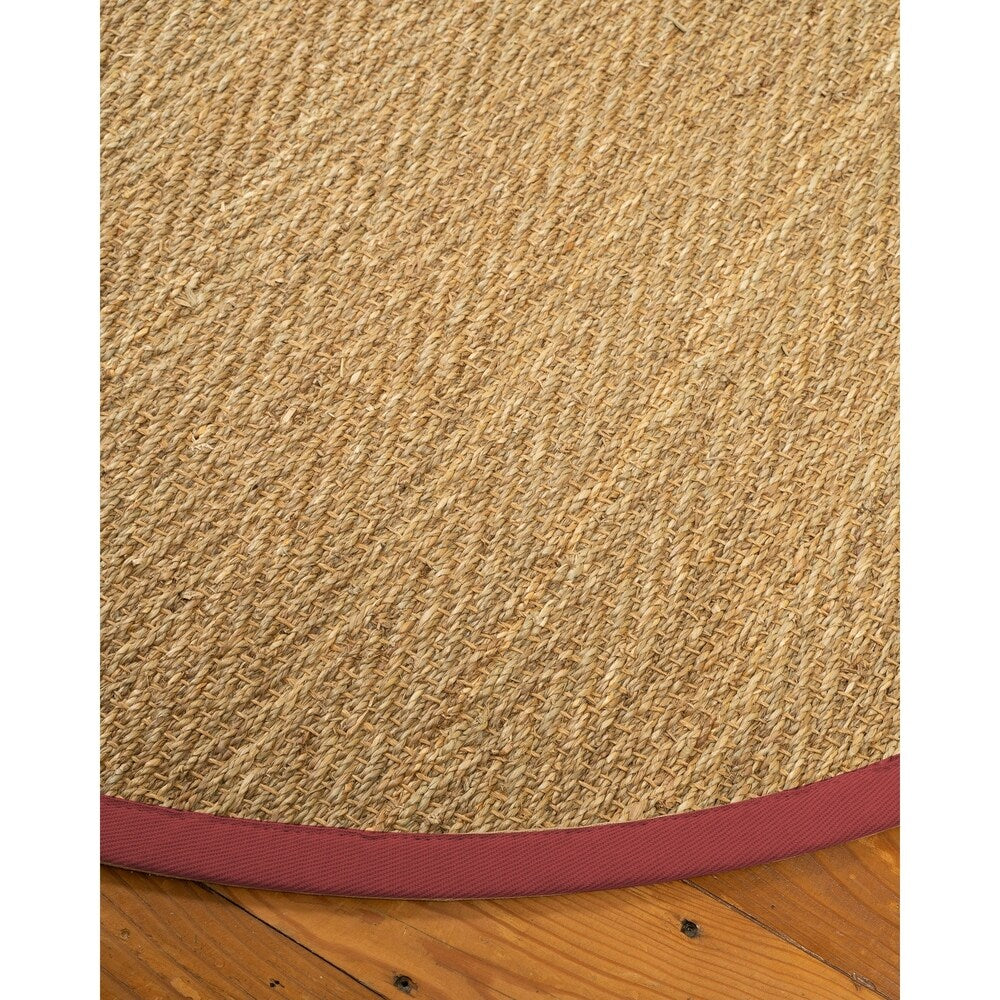 Natural Area Rugs, 100% Natural Fiber Handmade Beach, Beige Seagrass Oval Rug (5'X8'), Red Border - 5' x 8' Oval