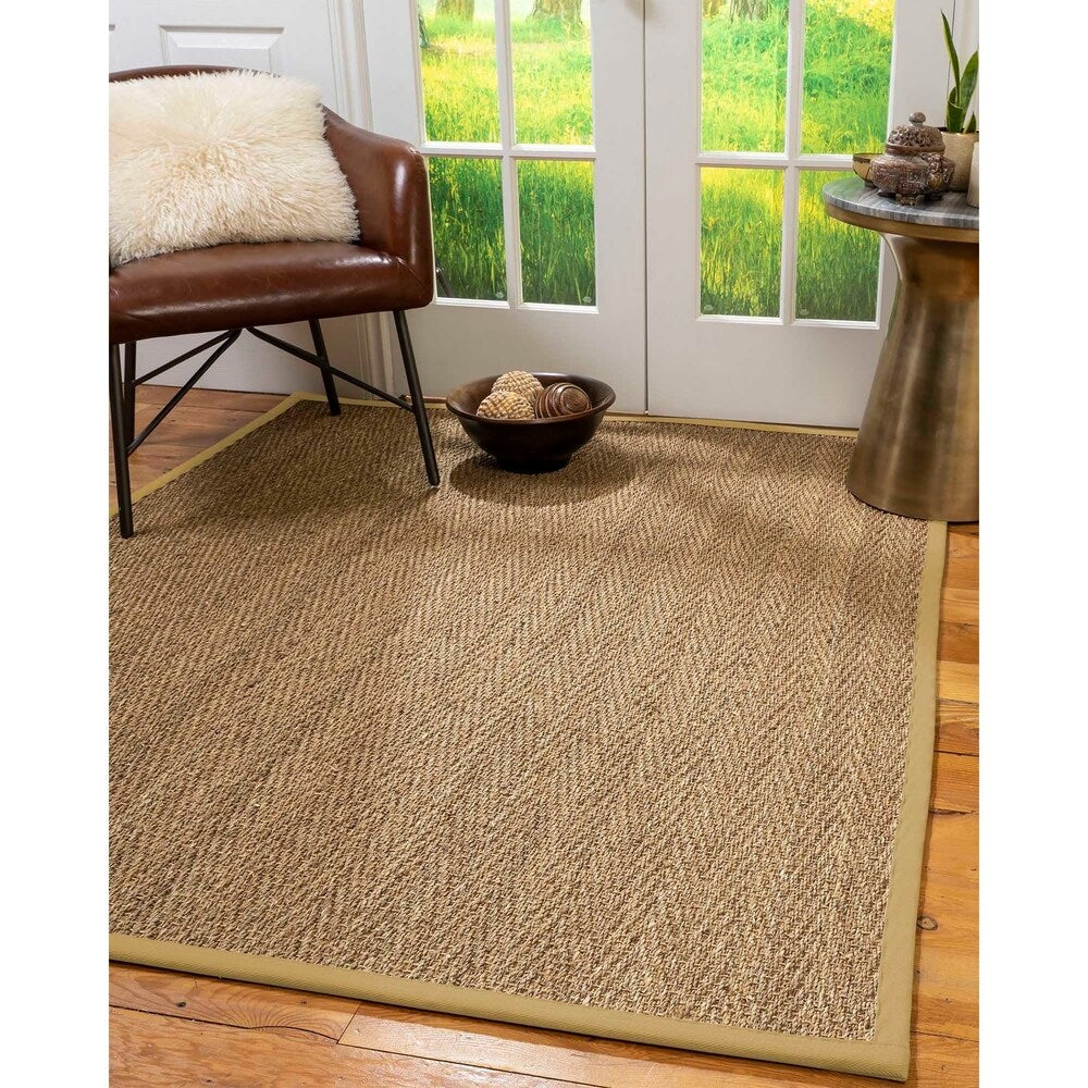 Natural Area Rugs 100%, Natural Fiber Handmade Beach, Natural Seagrass Rug, Sage Border - 2'9" x 9'