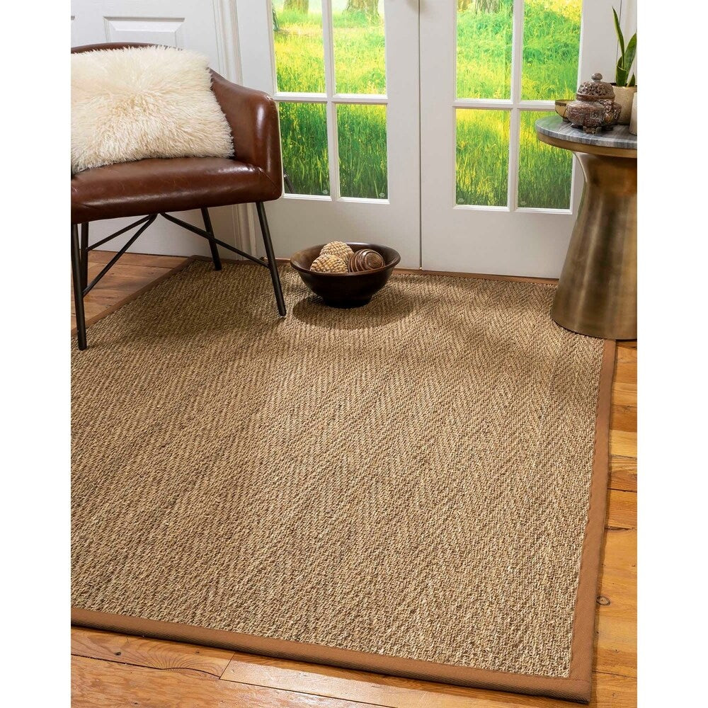 Natural Area Rugs 100%, Natural Fiber Handmade Beach, Natural Seagrass Rug, Sienna Border - 10' x 14'