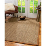 Natural Area Rugs 100%, Natural Fiber Handmade Beach, Natural Seagrass Rug, Sienna Border - 10' x 14'
