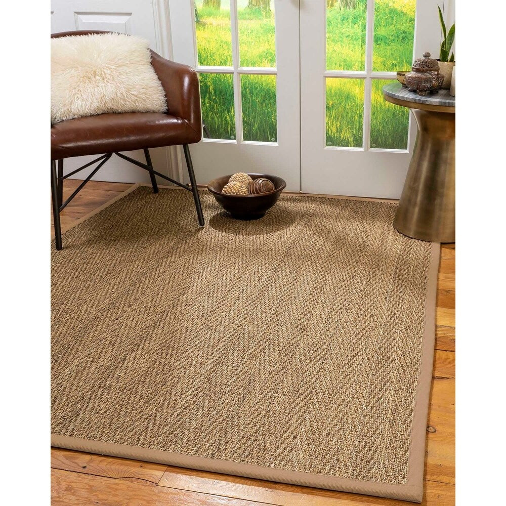 Natural Area Rugs 100%, Natural Fiber Handmade Beach, Natural Seagrass Rug, Wheat Border - 2'9" x 9'