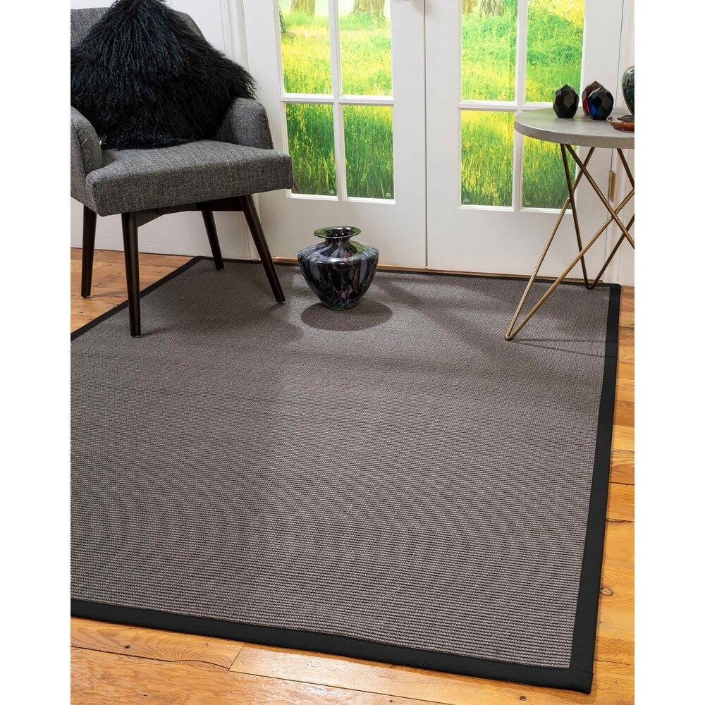 Natural Area Rugs 100%, Natural Fiber Handmade Big Sur, Dark Grey Sisal Rug, Black Border - 2'6" x 8'