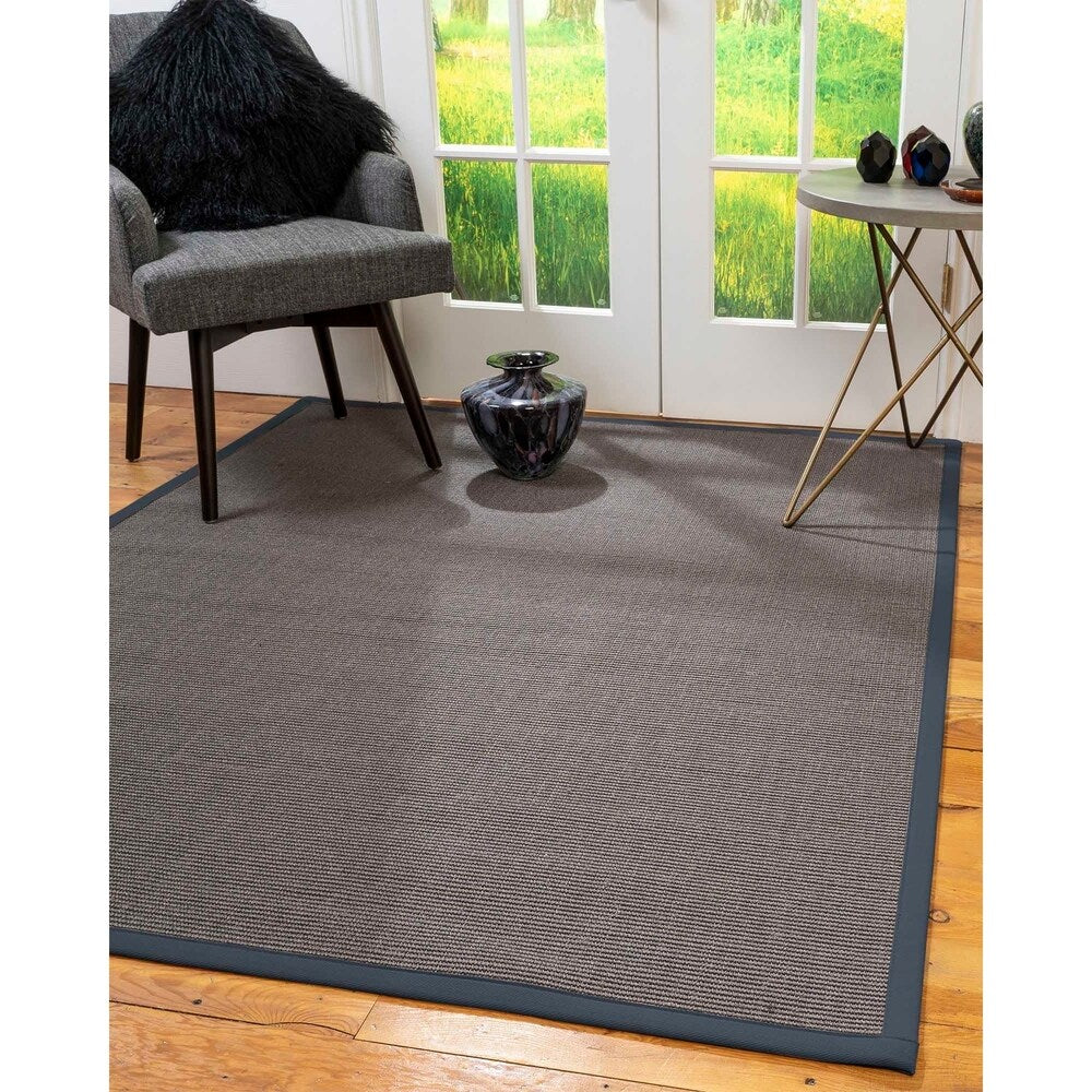 Natural Area Rugs 100%, Natural Fiber Handmade Big Sur, Dark Grey Sisal Rug, Marine Border - 10' x 14'