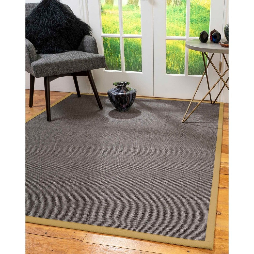 Natural Area Rugs 100%, Natural Fiber Handmade Big Sur, Dark Grey Sisal Rug, Sage Border - 12' x 15'