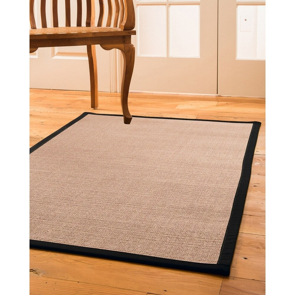 Natural Area Rugs, 100% Natural Fiber Handmade Blair, Beige/Rose Sisal Rug 6' Square, Midnight Blue Border - 6' x 6'