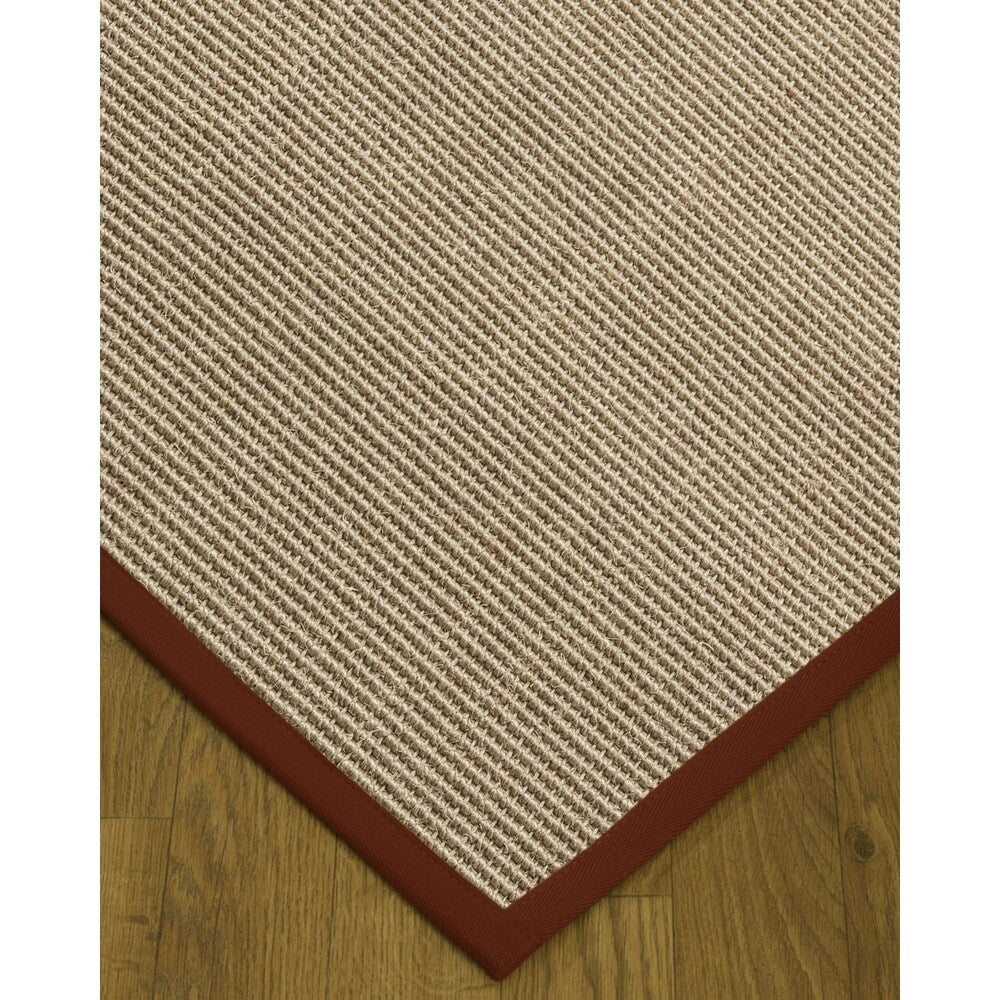 Natural Area Rugs, 100% Natural Fiber Handmade Blair, Beige/Rose Sisal Rug 8' Square, Red Border - 8' x 8'