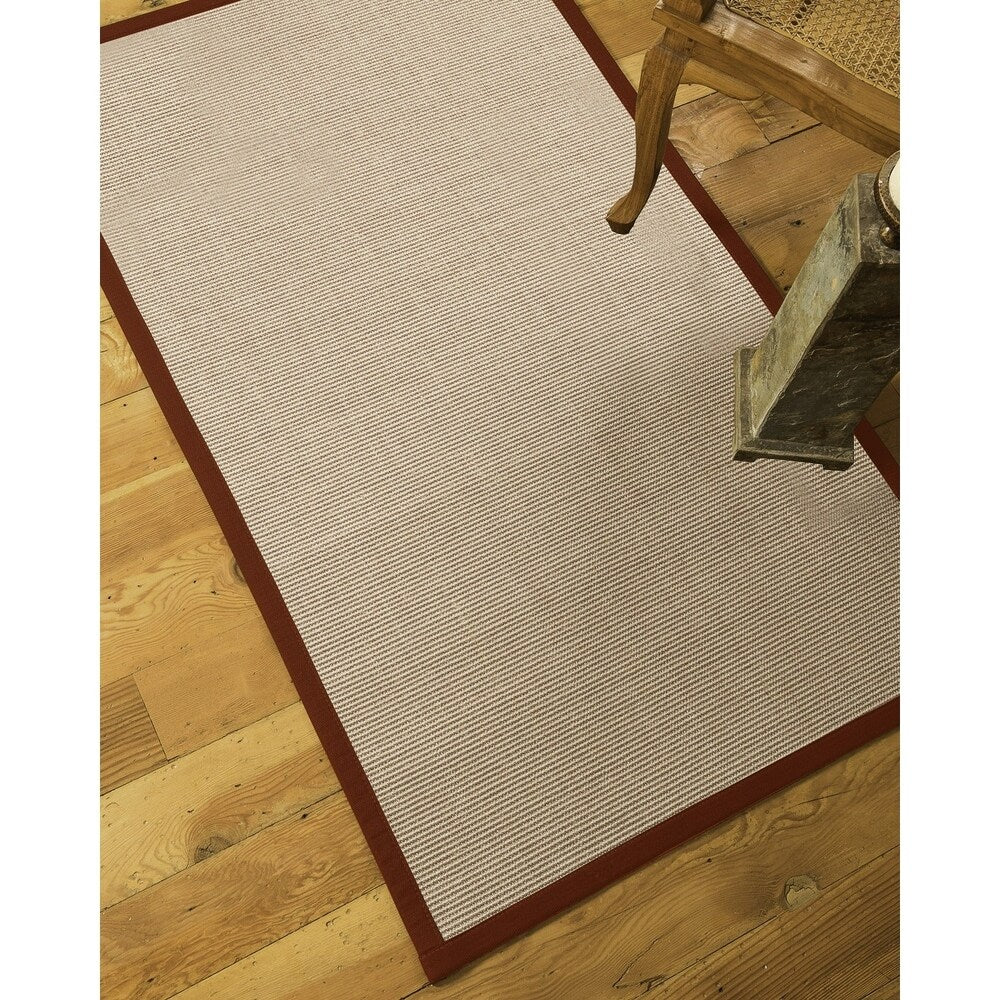 Natural Area Rugs, 100% Natural Fiber Handmade Blair, Beige/Rose Sisal Rug 8' Square, Red Border - 8' x 8'