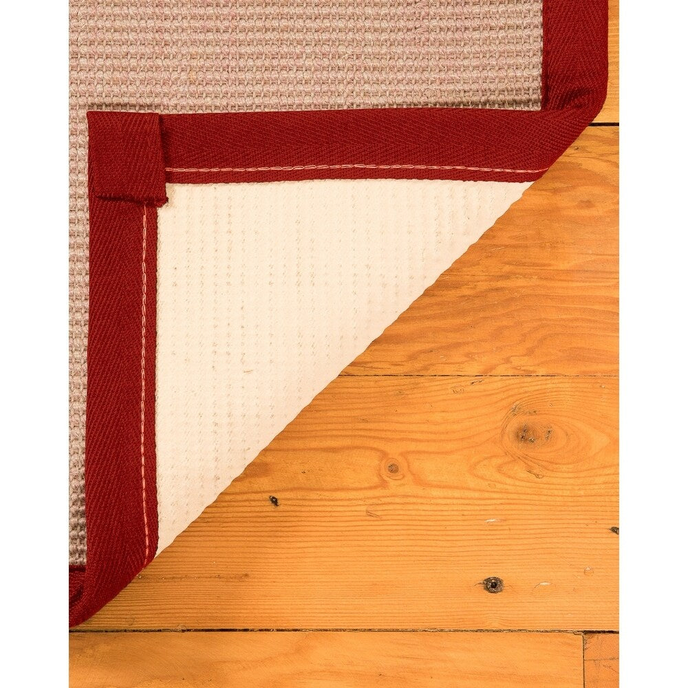 Natural Area Rugs, 100% Natural Fiber Handmade Blair, Beige/Rose Sisal Rug 8' Square, Red Border - 8' x 8'