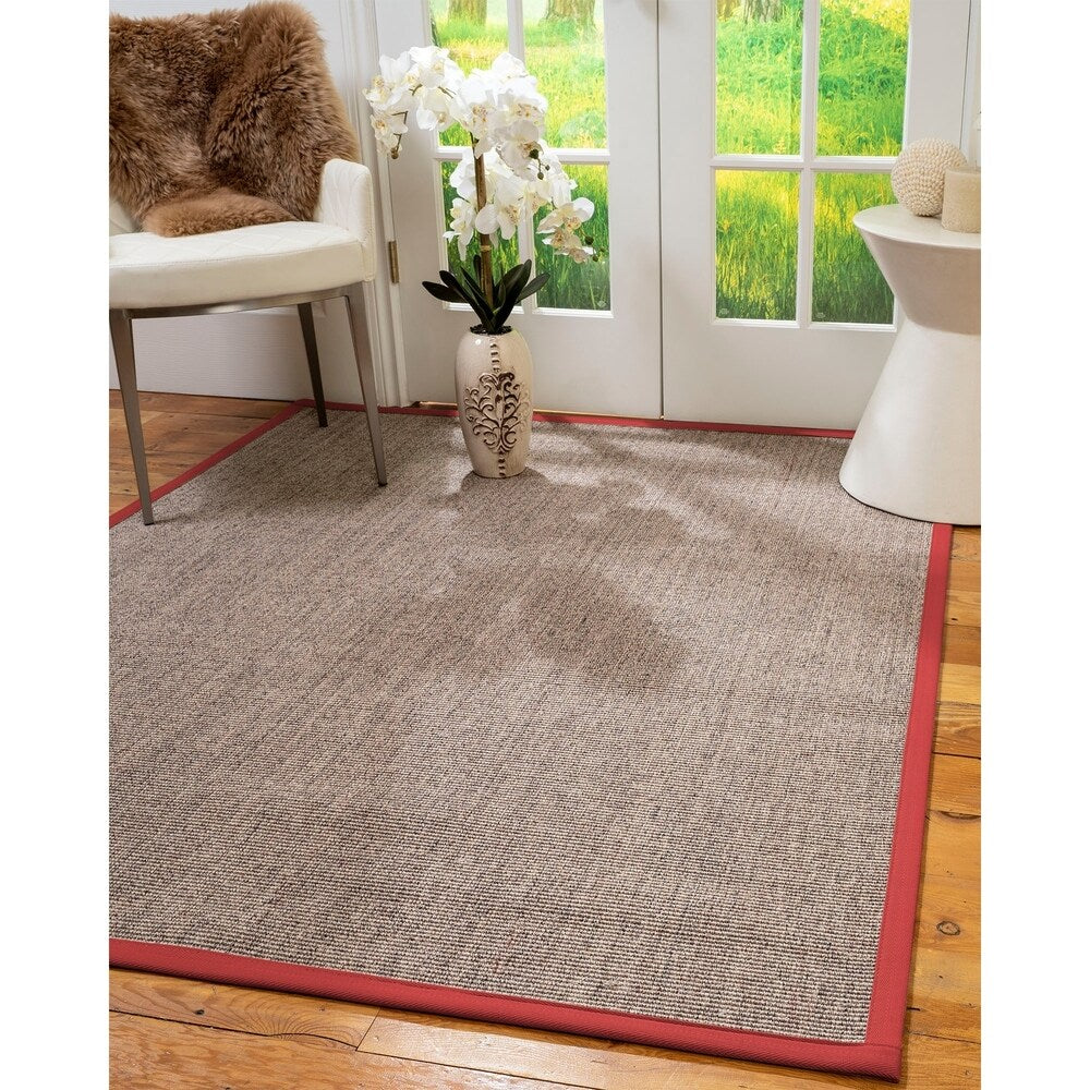 Natural Area Rugs 100%, Natural Fiber Handmade Carolyn, Grey/Multi Sisal Rug, Red Border - 12' x 15'