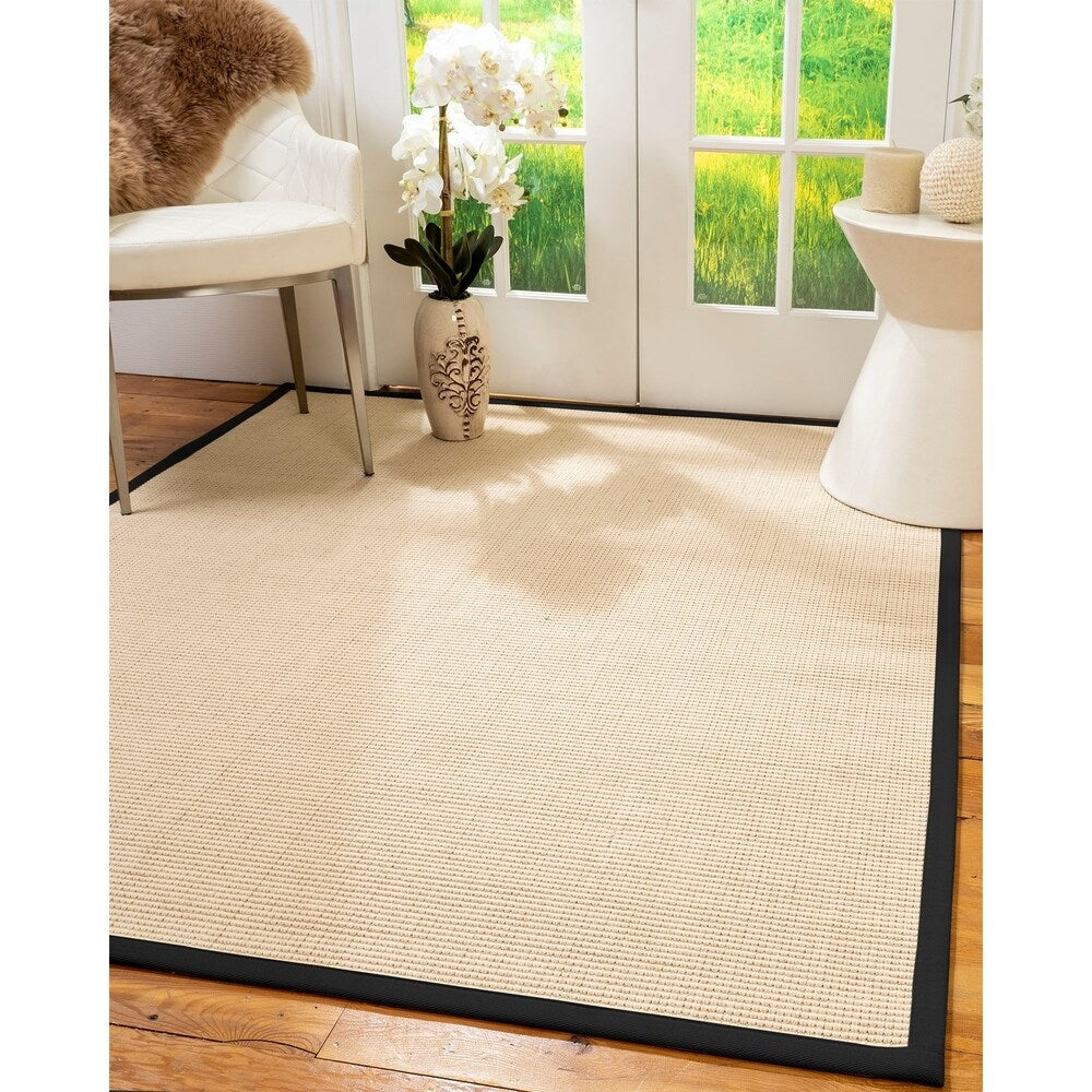 Natural Area Rugs 100%, Natural Fiber Handmade Cashmira, White Wool/Sisal Rug, Black Border - 12' x 15'
