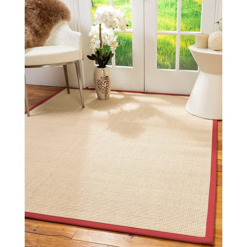 Natural Area Rugs 100%, Natural Fiber Handmade Cashmira, White Wool/Sisal Rug, Red Border - 6' x 9'