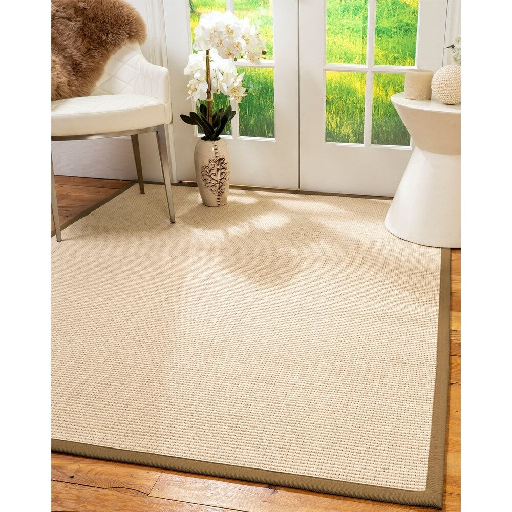 Natural Area Rugs 100%, Natural Fiber Handmade Cashmira, White Wool/Sisal Rug, Squirrel Border - 3' x 5'